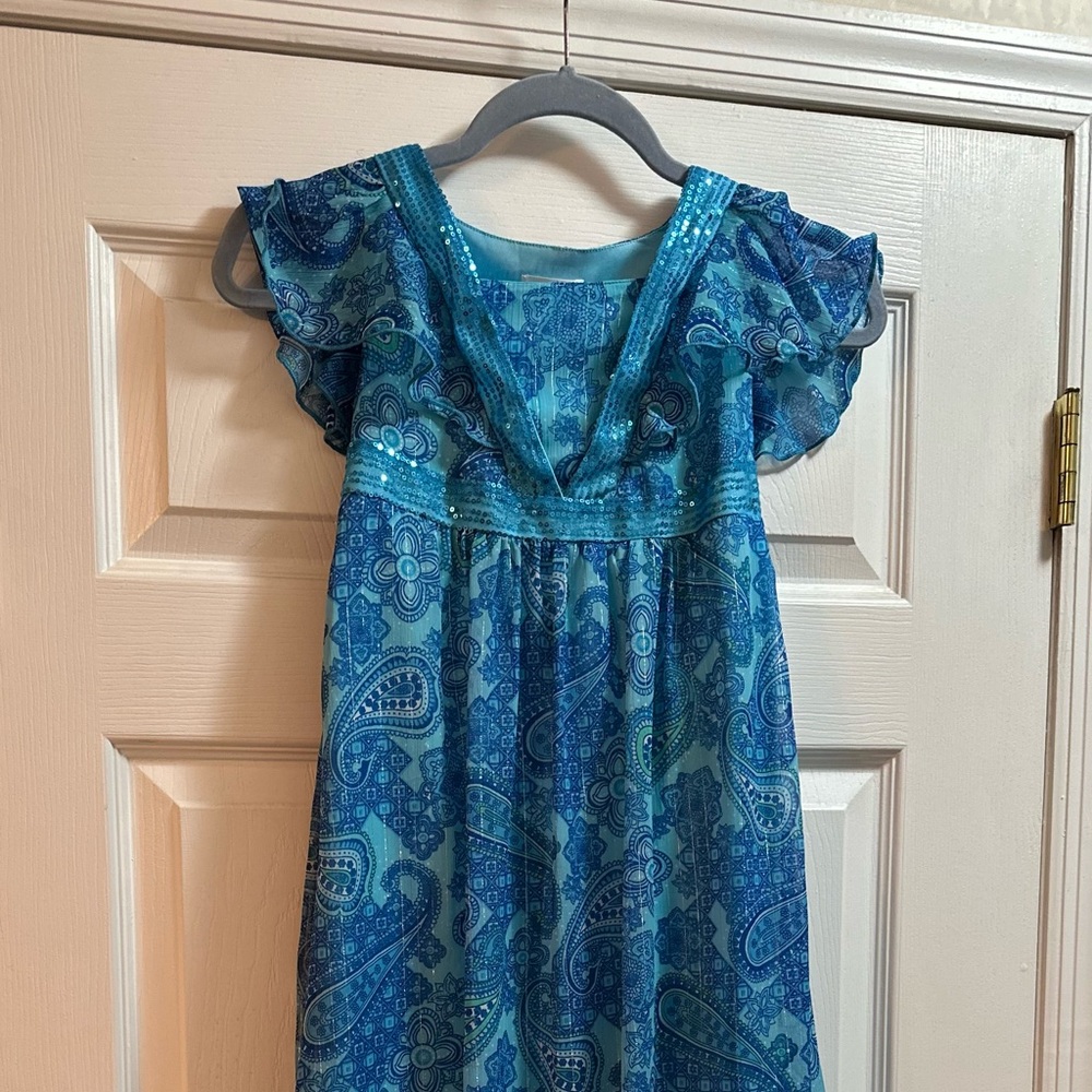 Justice Turquoise Sequin Paisley Dress